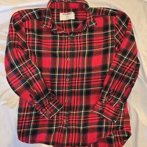 Old Navy Kids Boys Vibrant Red Tartan Plaid Flannel Button Down Shirt Size 8